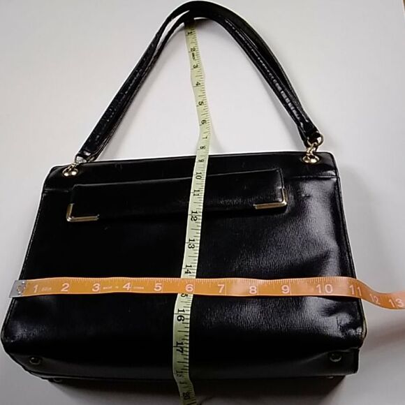 RARE ORIGINAL SATCHEL VTG 40s BLACK SAFFIANO LEATHER SHOULDERS BAG - Picture 10 of 11